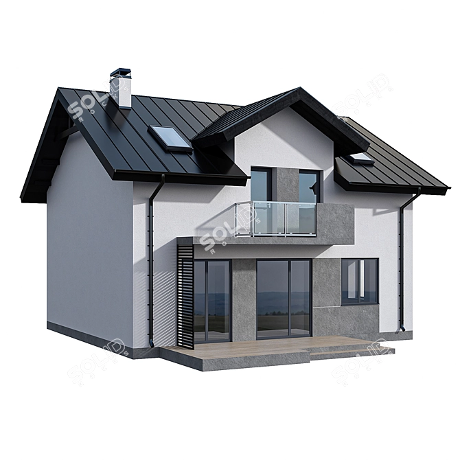 Modern Two-Story Cottage with Balconies 3D model image 2