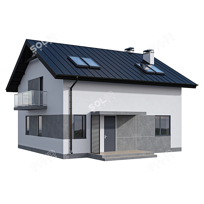 Modern Two-Story Cottage with Balconies 3D model image 4