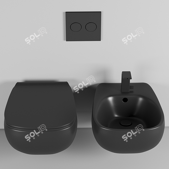 FLUO Black Wall-Hung Ceramic Toilet - 2021 Collection 3D model image 2