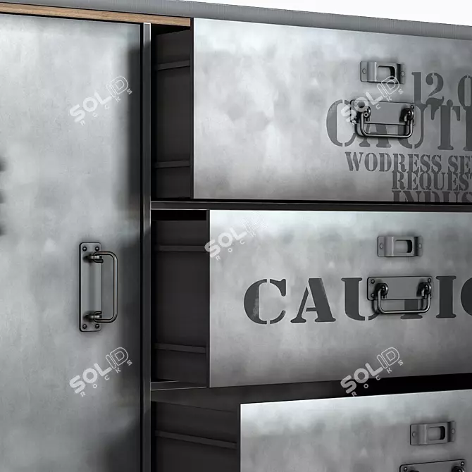 Charcoal Grey Metal Industrial Sideboard 3D model image 3