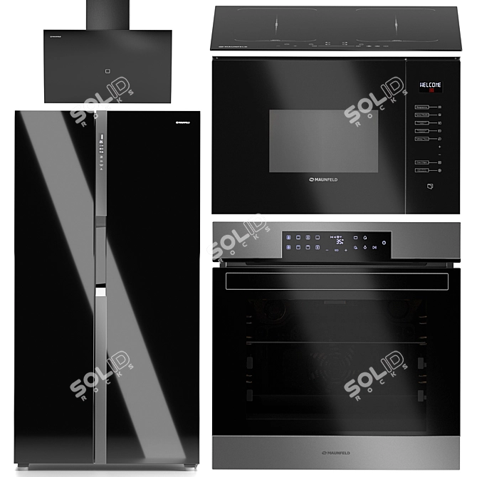 Maunfeld Kitchen Appliance Set 2: Induction Cooktop, Oven, Microwave, Hood, Fridge 3D model image 1