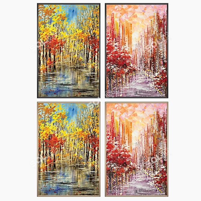 Elegant Art Set: 2 Paintings, 4 Frame Options 3D model image 2