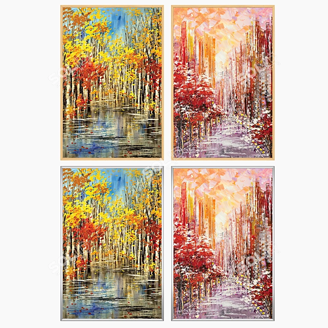 Elegant Art Set: 2 Paintings, 4 Frame Options 3D model image 3