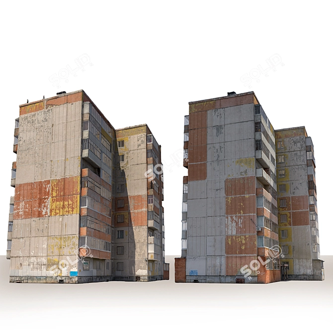 Modern Nine-storey Residential Building 3D model image 2