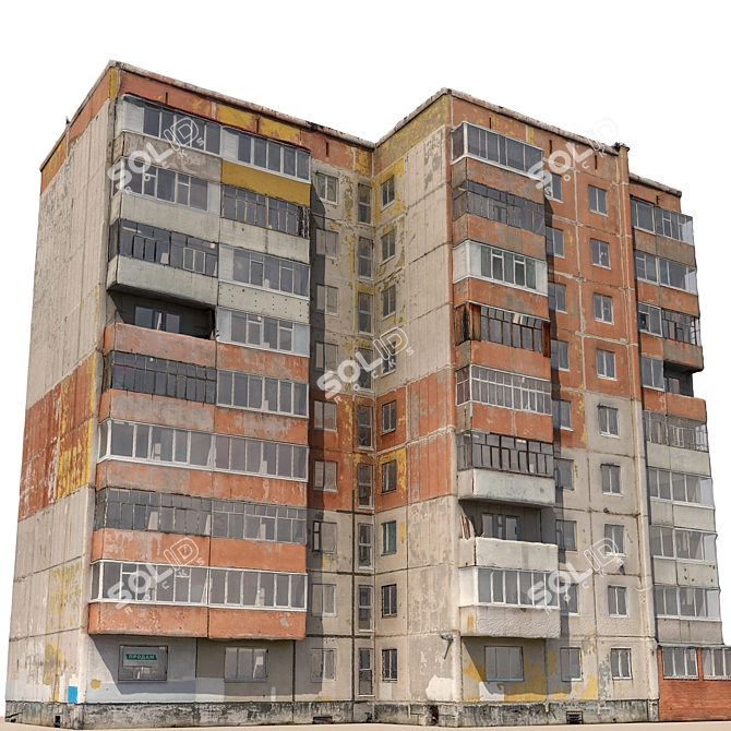 Modern Nine-storey Residential Building 3D model image 3