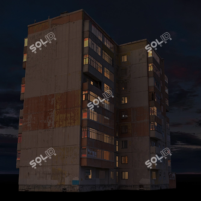 Modern Nine-storey Residential Building 3D model image 6