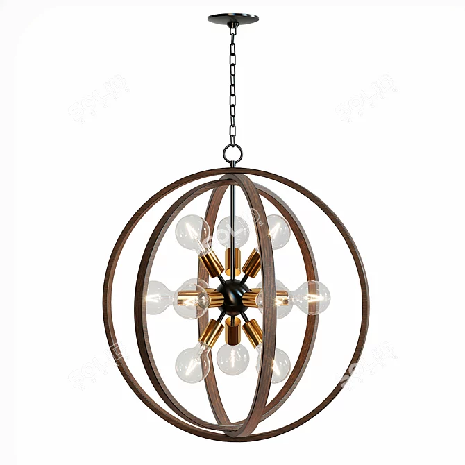 Gold and Wood Sputnik Orb Chandelier 3D model image 2