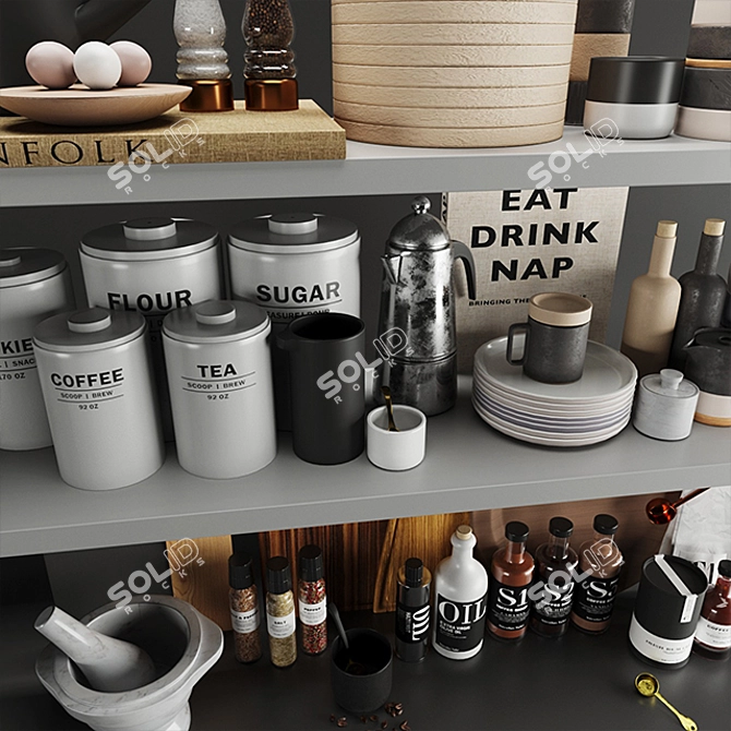Sleek Black Kitchen Set 3D model image 4