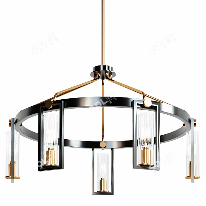 Sleek Black and Gold Chandelier 3D model image 1