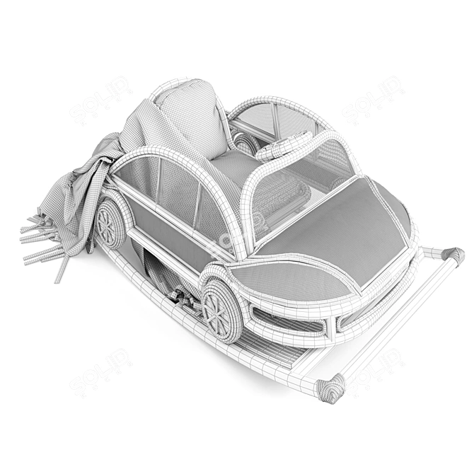 Vintage-Inspired Kids Rattan VW Rocking Car 3D model image 3