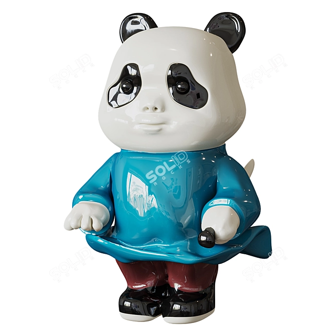 Panda Warrior Figurine: Decorative Shelf Sculpture 3D model image 1