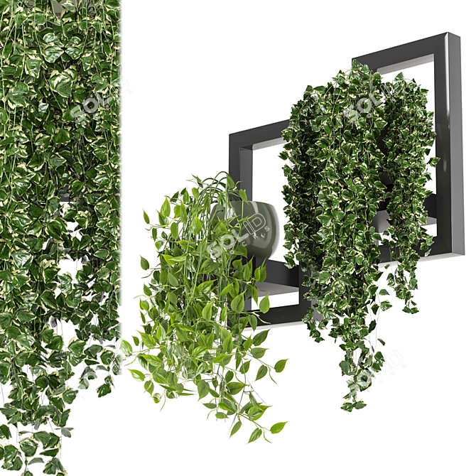 Rustic Concrete Pot with Indoor Plants 3D model image 2