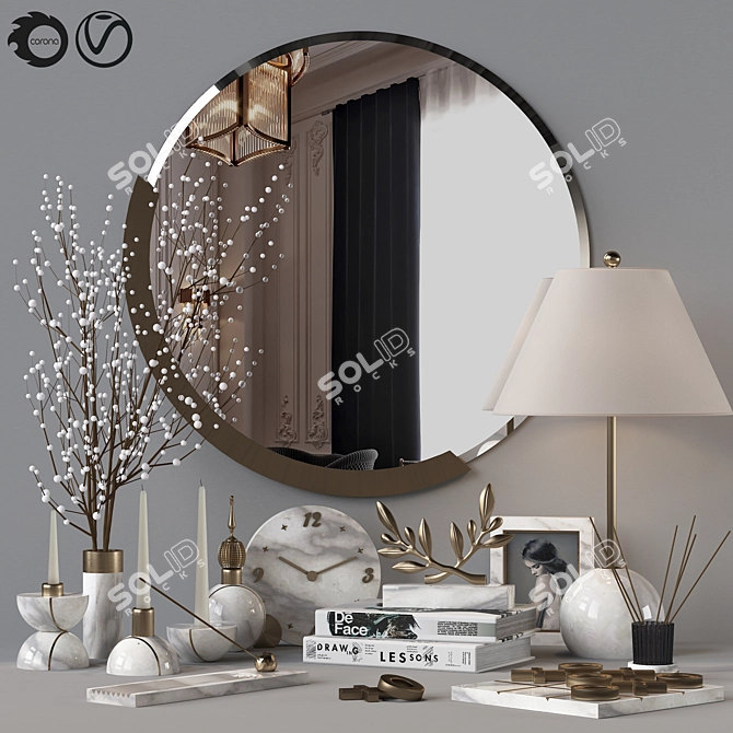 Elegant White Marble Decor Set 3D model image 1