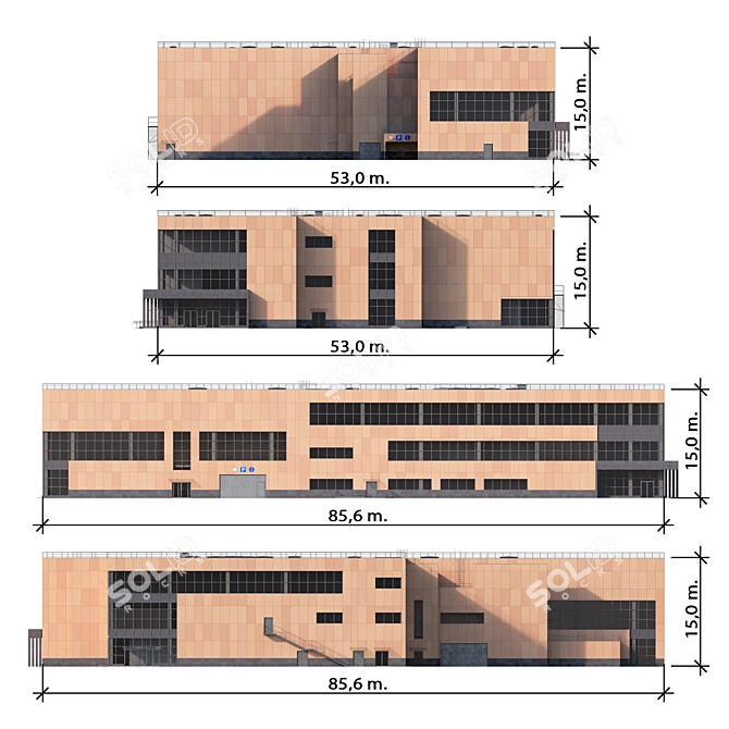 Retail Hub: Multi-Level Shopping Center & Parking 3D model image 4