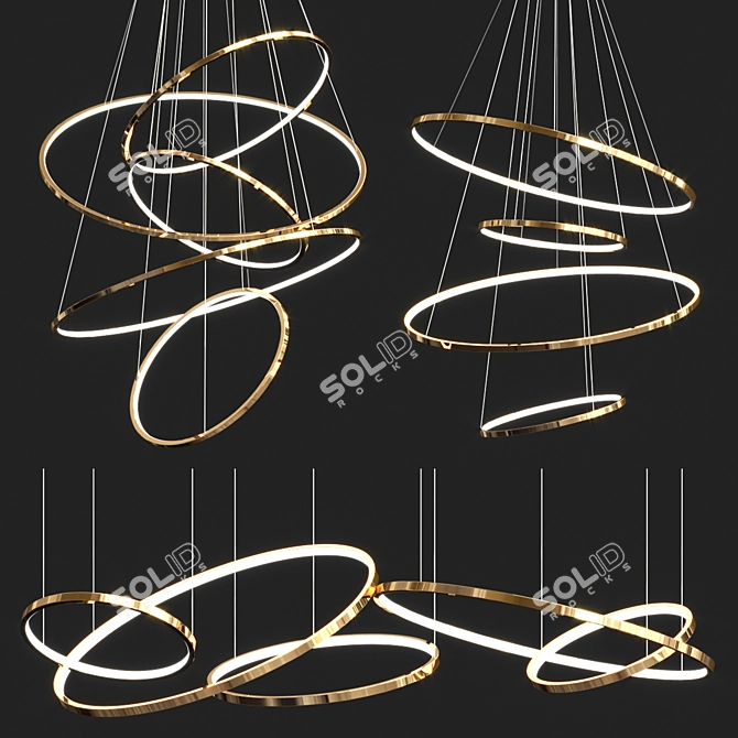 Elegant Lohja Ring Chandeliers 3D model image 1
