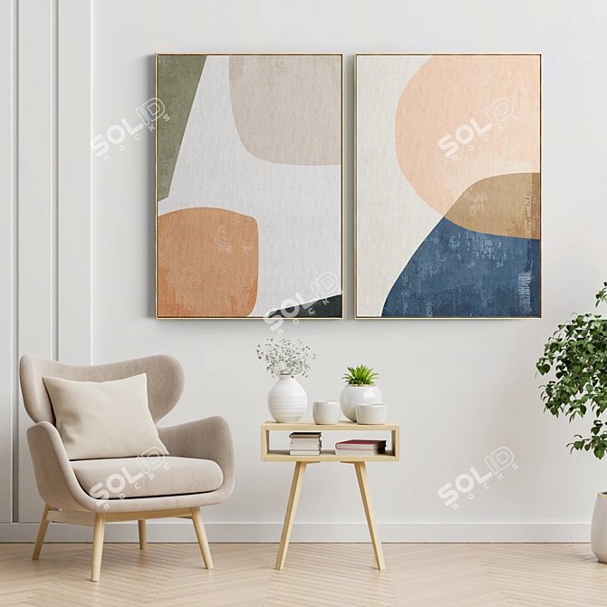 Modern Art Frame Set: 2 Models, 5 Materials 3D model image 2