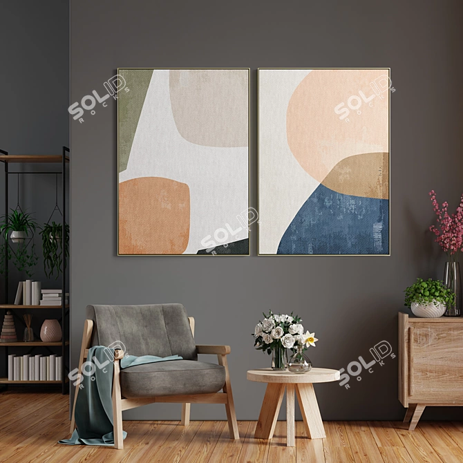 Modern Art Frame Set: 2 Models, 5 Materials 3D model image 4