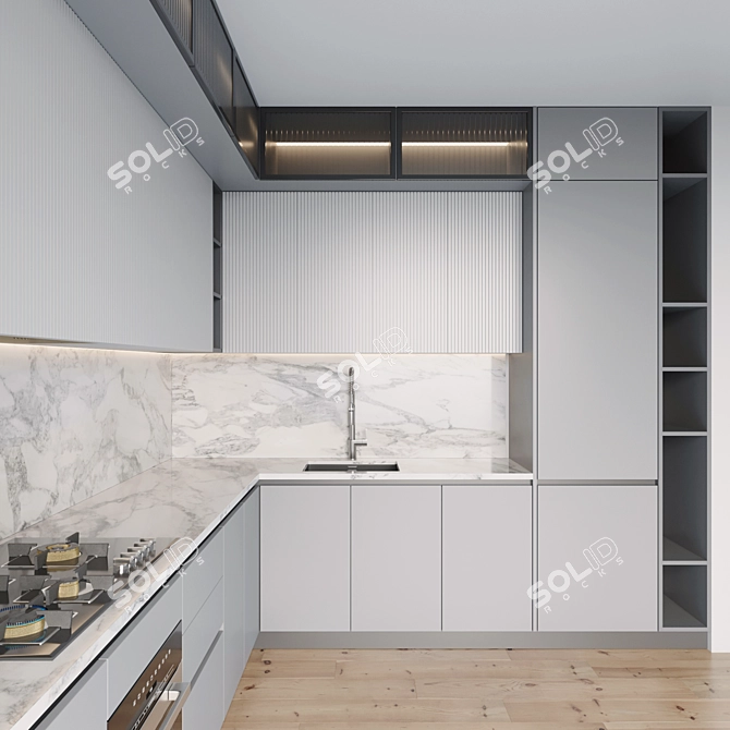 Modern Kitchen Set: Gas Hob, Oven, Wine Fridge & Sink 3D model image 3