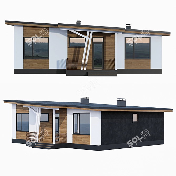 Stylish Single-Storey Home with Pitched Roof 3D model image 3