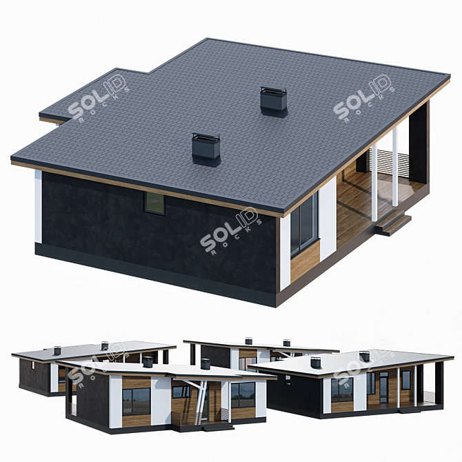 Stylish Single-Storey Home with Pitched Roof 3D model image 5