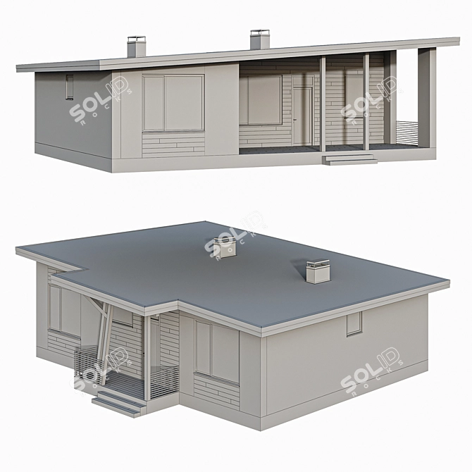 Stylish Single-Storey Home with Pitched Roof 3D model image 7