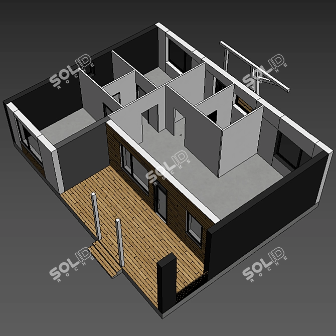 Stylish Single-Storey Home with Pitched Roof 3D model image 1