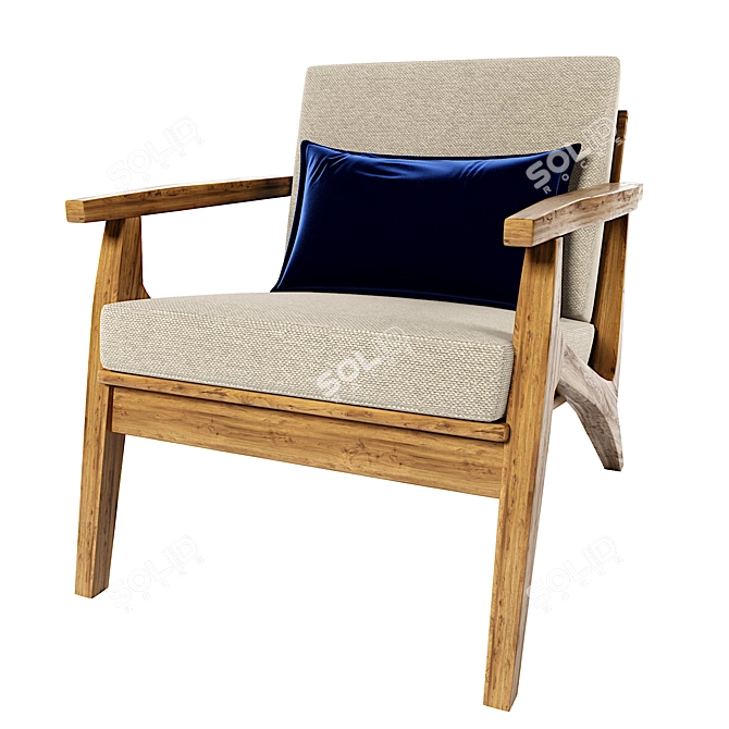 Title: Mid-Century Sanna Chair with Wooden Frame 3D model image 1