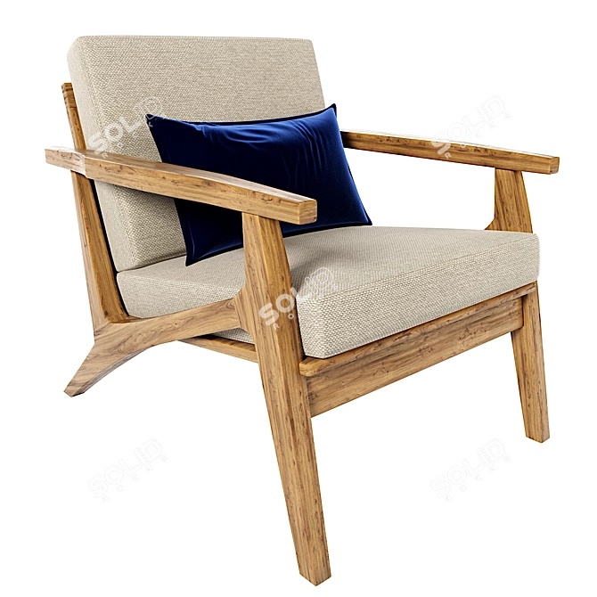 Title: Mid-Century Sanna Chair with Wooden Frame 3D model image 2