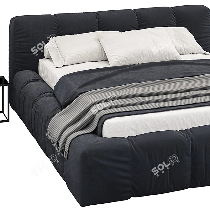 Italian Tufty Black Bed 3D model image 2