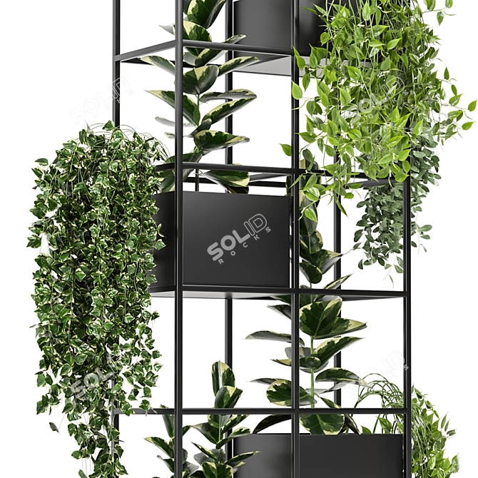 Rustic Indoor Plants Set: Concrete Pot & Metal Shelf 3D model image 3