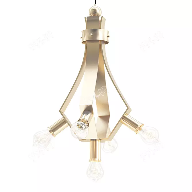 Vintage Brutalist Brass Chandelier 3D model image 1