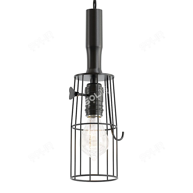  Rustic Wood Handle Cage Lamp 3D model image 1