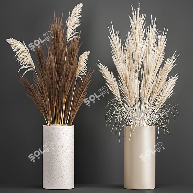 White Reed Bouquet in Vase 3D model image 1