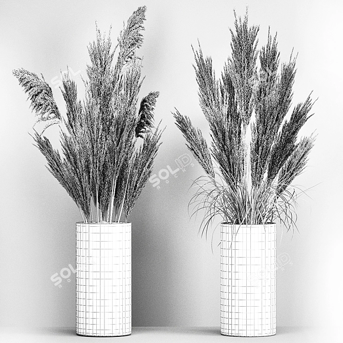 White Reed Bouquet in Vase 3D model image 6