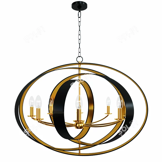 Lustrous Bronze and Gold Oval Chandelier 3D model image 2