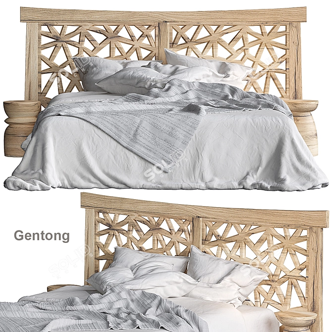 Rustic Wooden Bed Frame 3D model image 1
