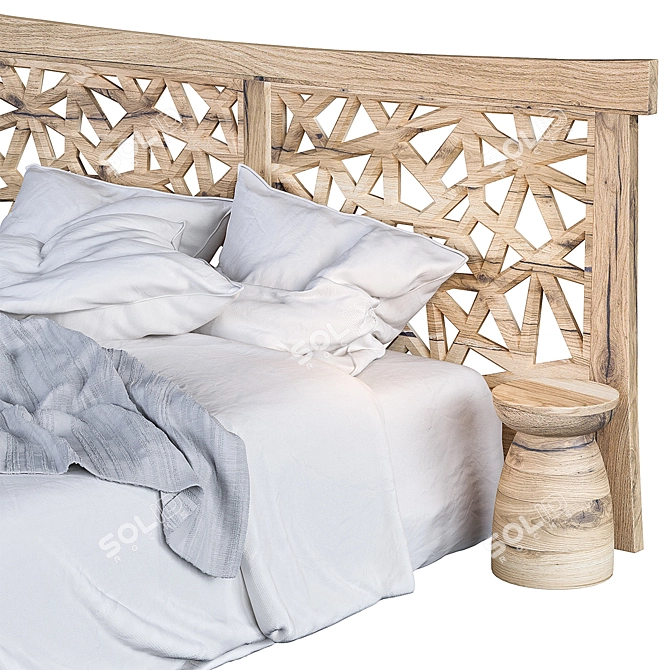 Rustic Wooden Bed Frame 3D model image 4