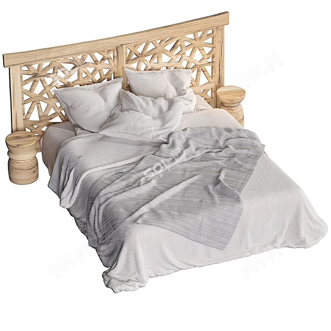 Rustic Wooden Bed Frame 3D model image 5