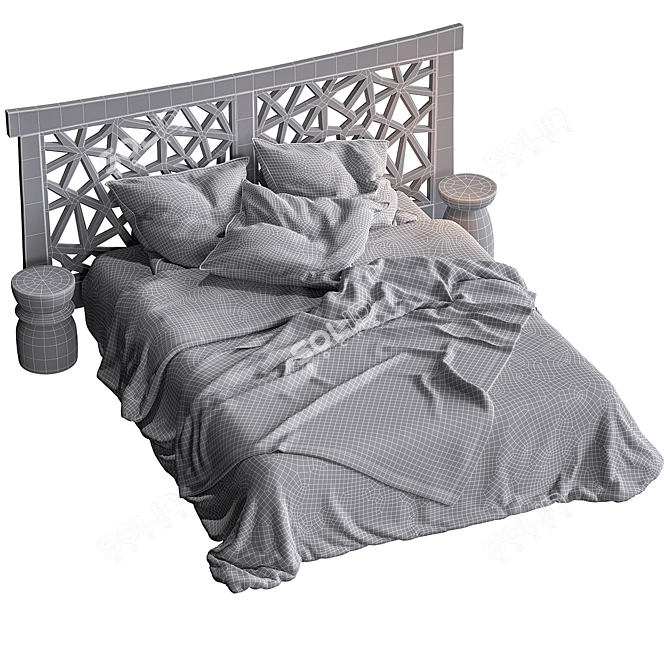 Rustic Wooden Bed Frame 3D model image 6