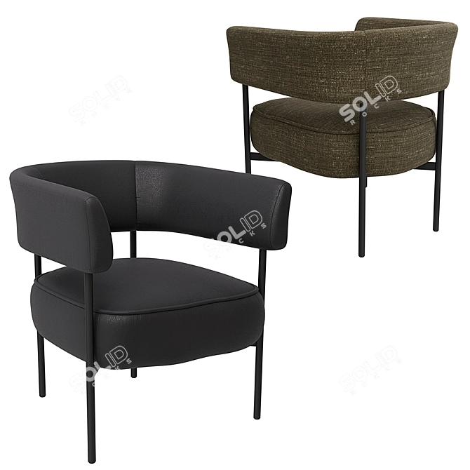 Modern Armchair in Black Leather and Fabric - Morton AM.PM 3D model image 1