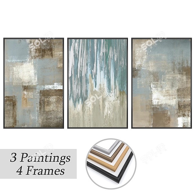 "Artistic Trio: Paintings with Versatile Frames 3D model image 1