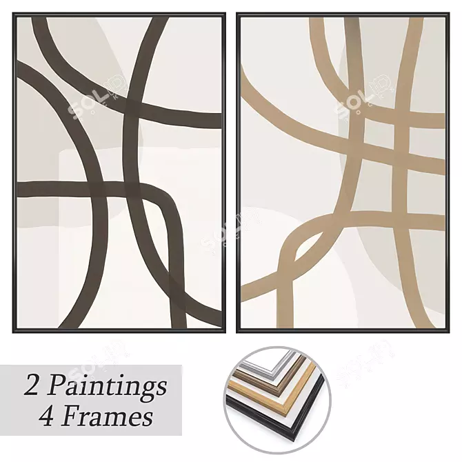 Elegant Painting Set with Frame Options 3D model image 1