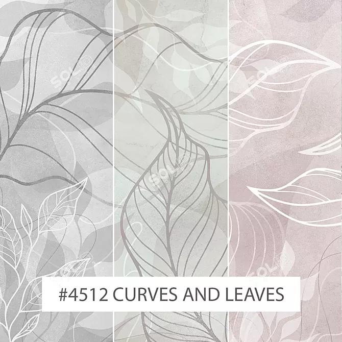 Eco-Leaves & Curves: Customizable 4512 Murals 3D model image 1