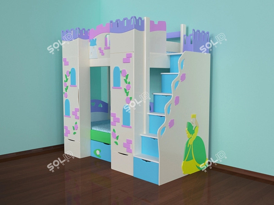 Castle-themed Kids Bunk Bed 3D model image 1