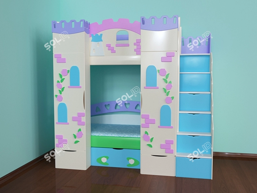 Castle-themed Kids Bunk Bed 3D model image 2