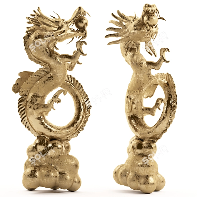 Authentic Chinese Dragon Statue 3D model image 3