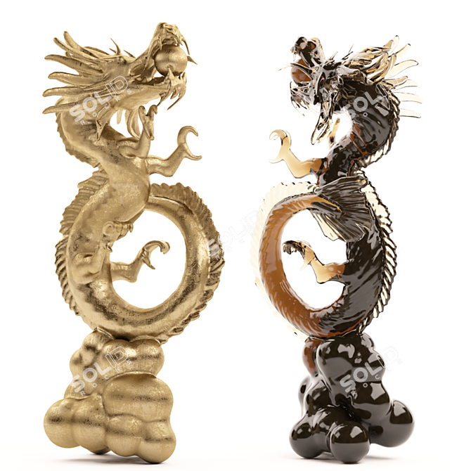 Authentic Chinese Dragon Statue 3D model image 4