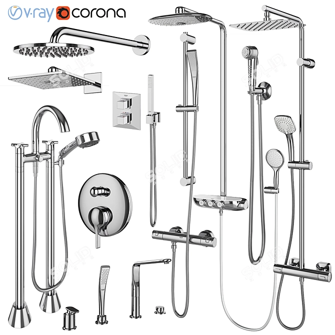 Grohe and IDEAL Standard Shower Set 143: Stylish Faucets and Shower Systems 3D model image 1