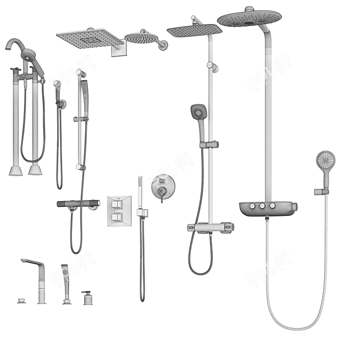 Grohe and IDEAL Standard Shower Set 143: Stylish Faucets and Shower Systems 3D model image 7