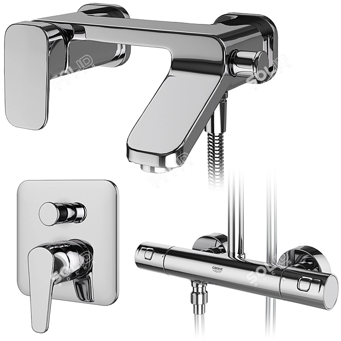 Modern Faucets and Shower Systems - Grohe and IDEAL Standard Set 3D model image 4